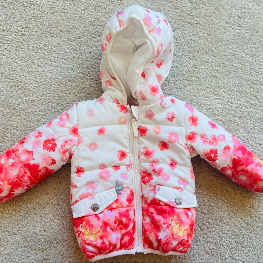 Jessica Simpson White and Pink Floral Winter Jacket — 12 month